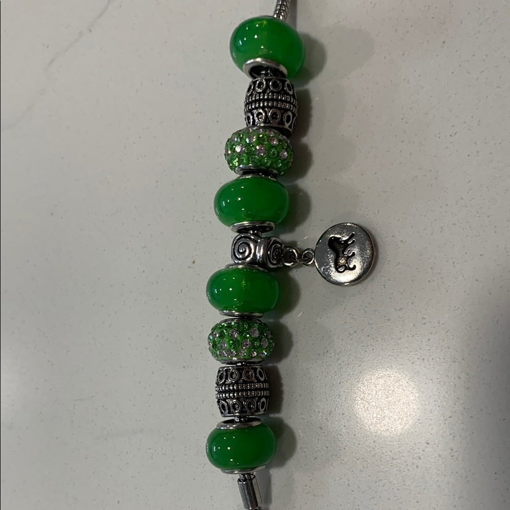 Pandora Green and Silver Beaded Bracelet